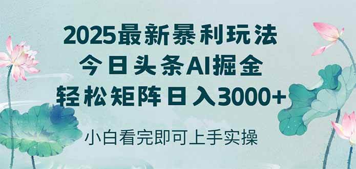 （14933期）今日头条2025年最新暴利玩法，思路简单，复制粘贴，轻松实现矩阵日入3000+|学课链网创