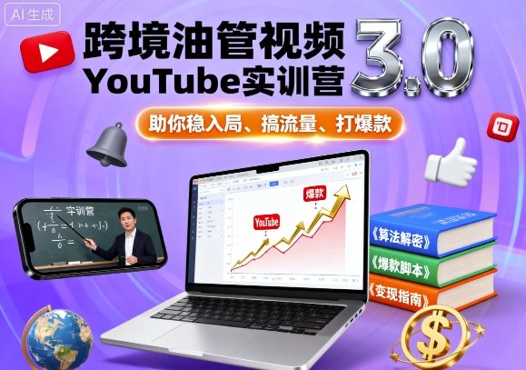跨境油管视频YouTube实训营3.0，助你稳入局、搞流量、打爆款|学课链网创