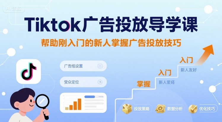 Tiktok广告投放导学课，帮助刚入门的新人掌握广告投放技巧|学课链网创