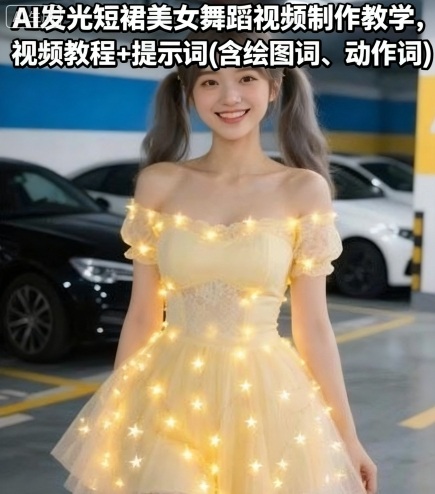 AI发光短裙美女舞蹈视频制作教学，视频教程+提示词(含绘图词、动作词)|学课链网创