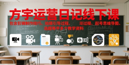 方宇运营日记线下课，包含剪辑制作技巧、拍摄引导过程、起号思维导图、选题等多个教学资料|学课链网创