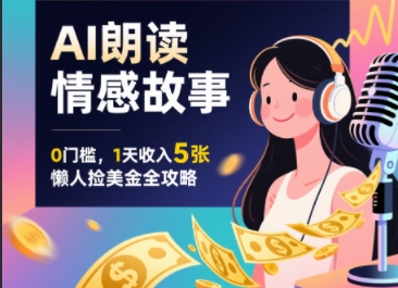 Ai朗读情感故事，0门槛，1天收入5张，每天10分钟，懒人捡美金全攻略|学课链网创