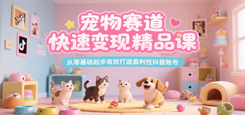 宠物赛道快速变现精品课，从零基础起步高效打造盈利性抖音账号|学课链网创