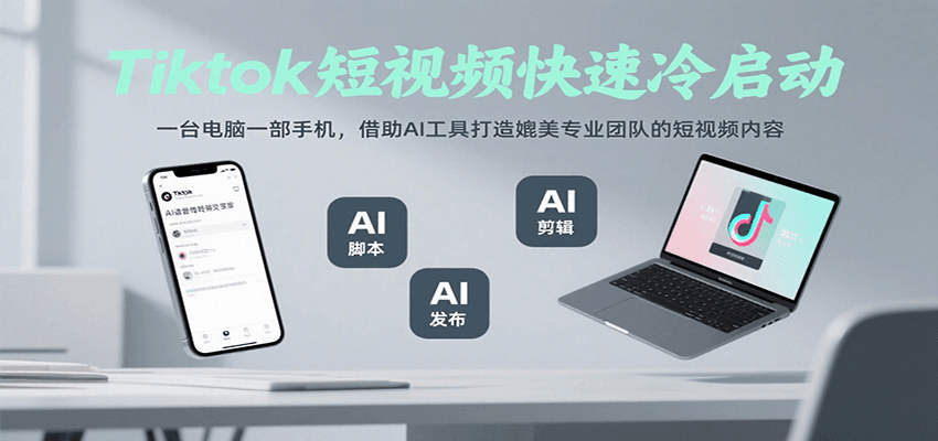 Tiktok短视频快速冷启动，一台电脑一部手机，借助AI工具打造媲美专业团队的短视频内容|学课链网创