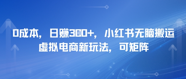 0成本，日入3张+，小红书无脑搬运，虚拟电商新玩法，可矩阵|学课链网创