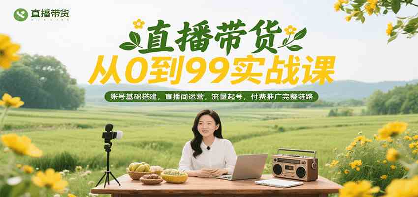 直播带货从0到99实战课，账号基础搭建，直播间运营，流量起号，付费推广完整链路|学课链网创