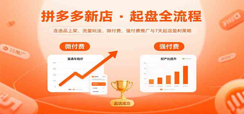 拼多多新店起盘全流程,含选品上架、流量玩法,微付费、强付费推广与7天起店盈利策略|学课链网创