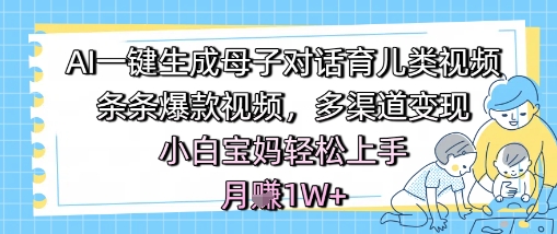 AI一键生成母子对话育儿类视频，条条爆款视频，多渠道变现，小白宝妈轻松上手，月入1W+|学课链网创