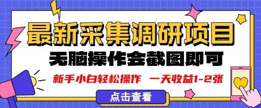 新版采集调研项目,截图上传即可,无脑操作,日收益1-2张|学课链网创