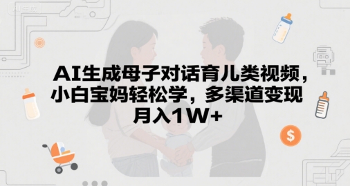 AI生成母子对话育儿类视频，小白宝妈轻松学，多渠道变现，月入1W+|学课链网创