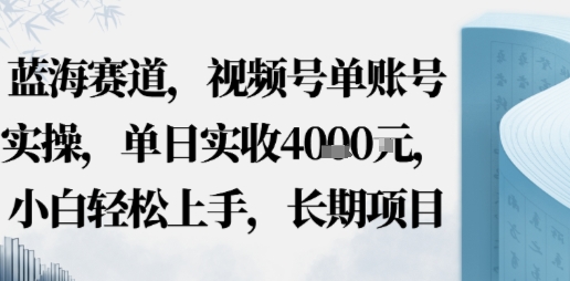 蓝海赛道，视频号单账号实操，单日实收1k，小白轻松上手，长期项目|学课链网创