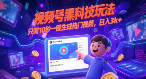 视频号黑科技玩法，只需10秒一键生成热门视频，日入3k+【揭秘】|学课链网创