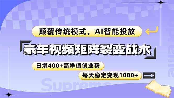 （14903期）豪车视频矩阵裂变战术，颠覆传统模式，AI智能投放，日增400+高净值创业…|学课链网创