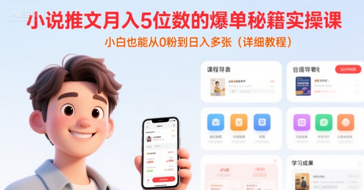 小说推文月入5位数的爆单秘籍实操课，，小白也能从0粉到日入多张(详细教程)|学课链网创