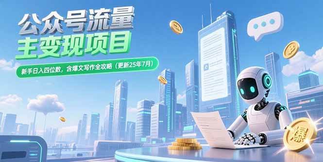 （15412期）公众号流量主变现项目，新手日入四位数，含爆文写作全攻略(更新25年7月)|学课链网创