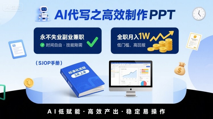AI代写之高效制作PPT，永不失业副业兼职，全职月入1W【SOP手册】|学课链网创