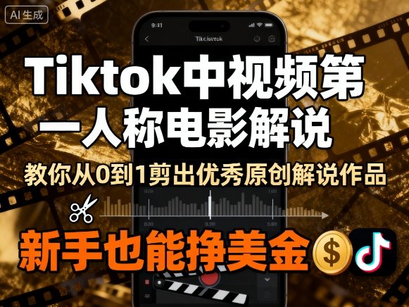 Tiktok中视频第一人称电影解说，教你从0到1剪出一个优秀的原创解说作品，新手也能挣美金|学课链网创