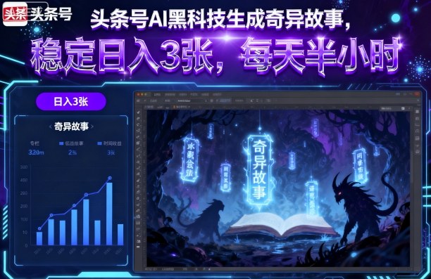 头条号AI黑科技生成奇异故事，稳定日入3张，每天半小时|学课链网创