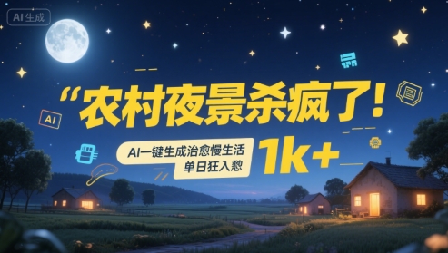 农村夜景杀疯了！AI一键生成治愈系慢生活，单日狂入1k+|学课链网创