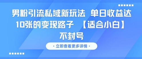 男粉引流私域新玩法，单日收益达10张的变现路子 【适合小白】不封号|学课链网创