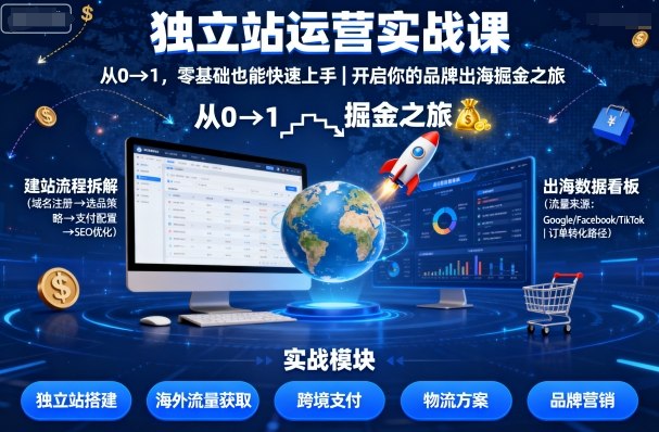 独立站运营实战课，从0到1，零基础也能快速上手，开启你的品牌出海掘金之旅|学课链网创