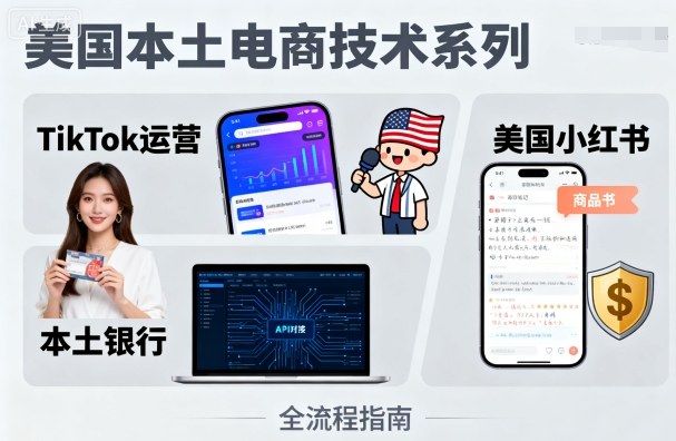 美国本土电商技术,Tiktok 运营篇+美国小红书篇+本土银行篇|学课链网创