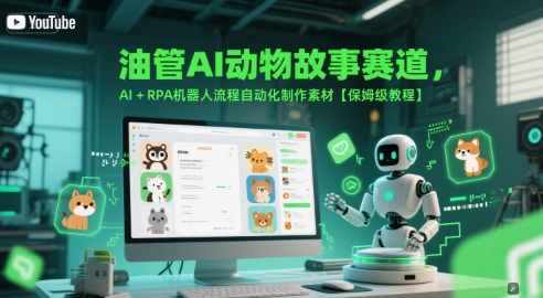 油管AI动物故事赛道，AI+RPA机器人流程自动化制作素材【保姆级教程】|学课链网创