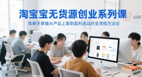 淘宝无货源创业系列课，助新手掌握从产品上架到盈利选品的全流程方法论|学课链网创