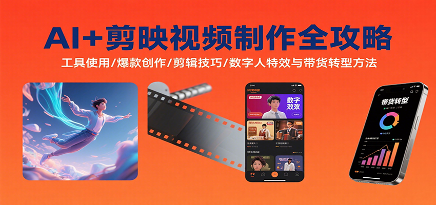 AI+剪映视频制作全攻略：工具使用/爆款创作/剪辑技巧/数字人特效与带货转型方法|学课链网创