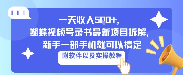 一天收入5张+，蝴蝶视频号录书最新项目拆解，新手一部手机就可以搞定（附软件以及实操教程）|学课链网创