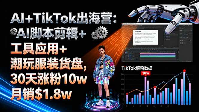 （16108期）AI+TikTok出海营:AI脚本剪辑+工具应用+潮玩服装货盘,30天涨粉10w月销$1.8w|学课链网创