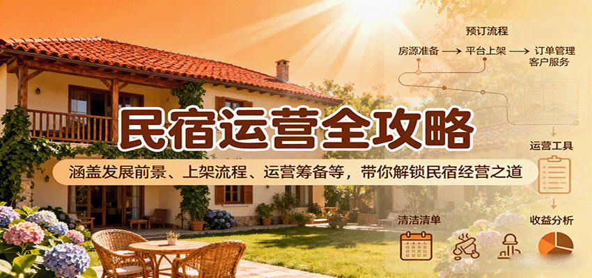 民宿运营全攻略：涵盖发展前景、上架流程、运营筹备等，带你解锁民宿经营之道|学课链网创