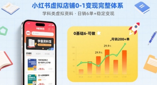 小红书虚拟店铺0-1变现完整体系:卖学科类虚拟资料,一天6张+,很稳定【已完结】|学课链网创