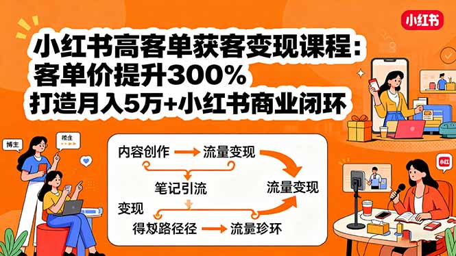 小红书高客单获客变现课程:客单价提升300%,打造月入10万+小红书商业闭环|学课链网创
