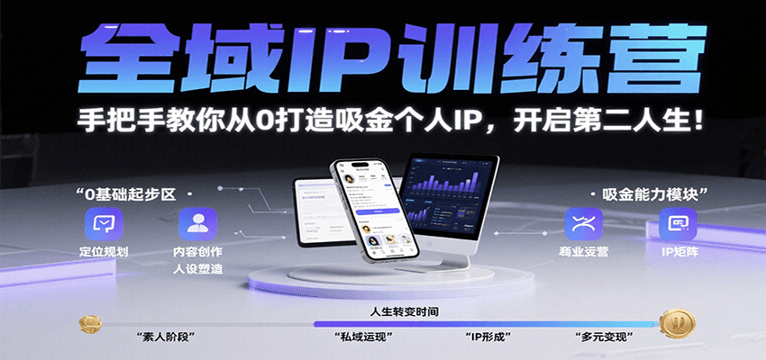 全域IP训练营，手把手教你从0打造吸金个人IP，开启第二人生！|学课链网创