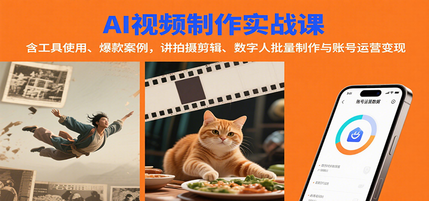 AI视频制作实战：含工具使用、爆款案例，讲拍摄剪辑、数字人批量制作与账号运营变现|学课链网创