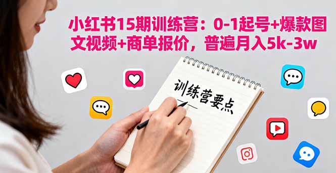 小红书15期训练营:0-1起号+爆款图文视频+商单报价,普遍月入5k-3w|学课链网创