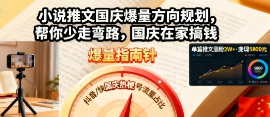 小说推文国庆爆量方向规划，帮你少走弯路，国庆在家搞钱|学课链网创