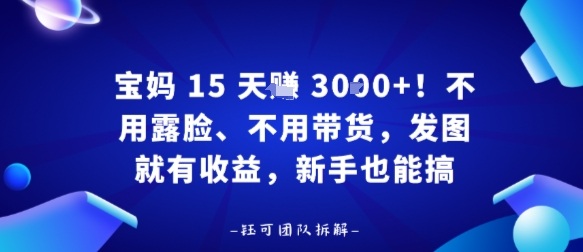 宝妈15天賺3k+！不用露脸、不用带货，发图就有收益，新手也能搞|学课链网创