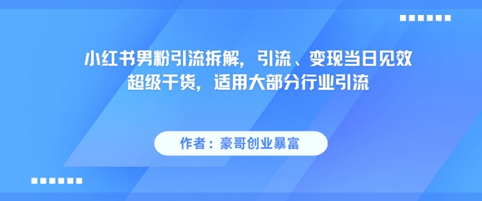 小红书男粉引流拆解，引流、变现当日见效超级干货，适用大部分行业引流|学课链网创