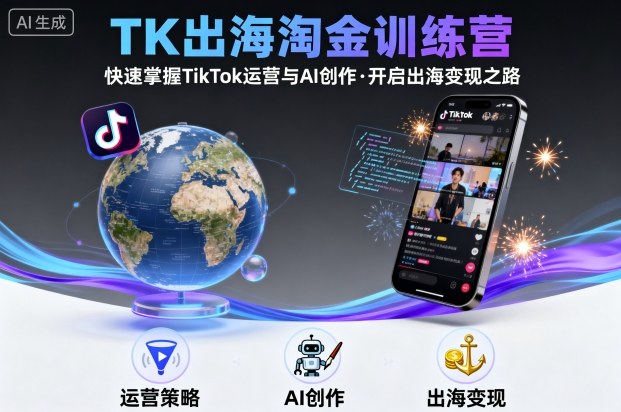 TK出海淘金训练营，助你快速掌握TikTok运营与AI创作，开启出海变现之路|学课链网创