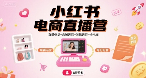 小红书电商直播营，直播带货+店铺运营+笔记运营=全电商|学课链网创