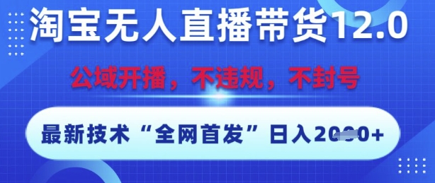 淘宝无人直播带货12.0，最新技术，不封号，不违规，操作简单，开播爆单，日入多张【揭秘】|学课链网创