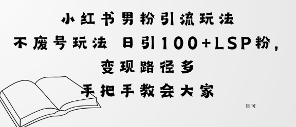 小红书男粉引流玩法不废号玩法日引100+LSP粉,变现路径多|学课链网创