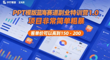 PPT模版蓝海赛道副业特训营1.0，项目非常简单粗暴，客单价可以高到150-200|学课链网创