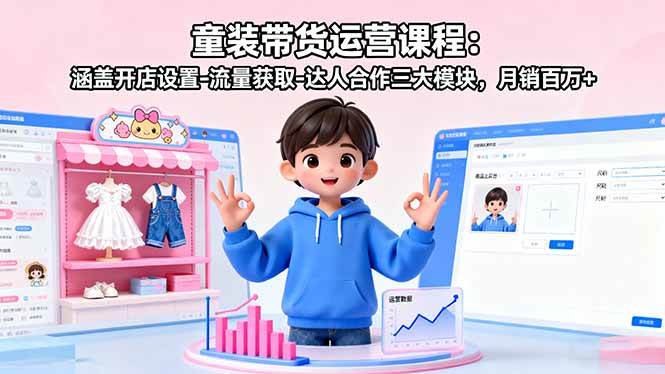 （16081期）童装带货运营课程：涵盖开店设置-流量获取-达人合作三大模块，月销百万+|学课链网创
