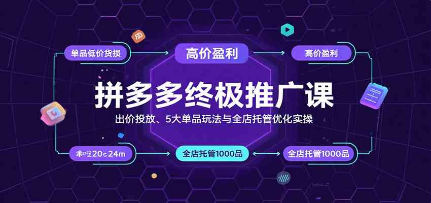 拼多多终极推广课：出价投放、5大单品玩法与全店托管优化实操|学课链网创