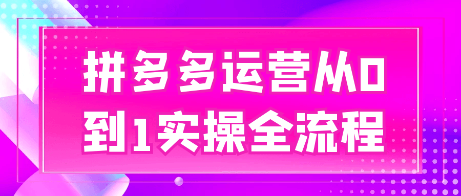 拼多多运营从0到1实操全流程|学课链网创