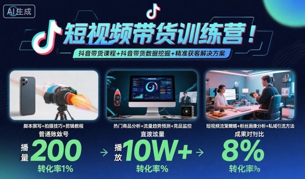 短视频带货训练营，抖音带货课程+抖音带货数据挖掘+精准获客解决方案|学课链网创