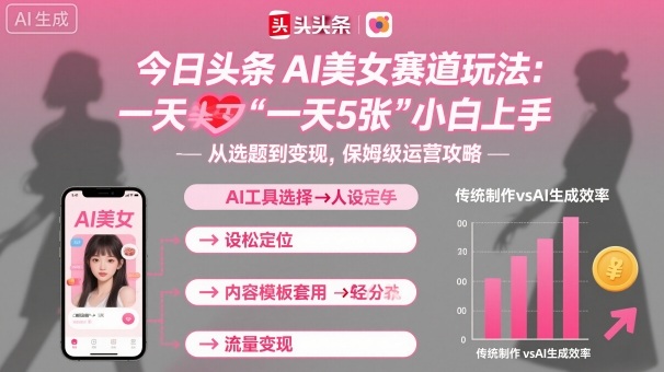 今日头条AI美女赛道玩法，一天轻松5张，小白轻松上手|学课链网创